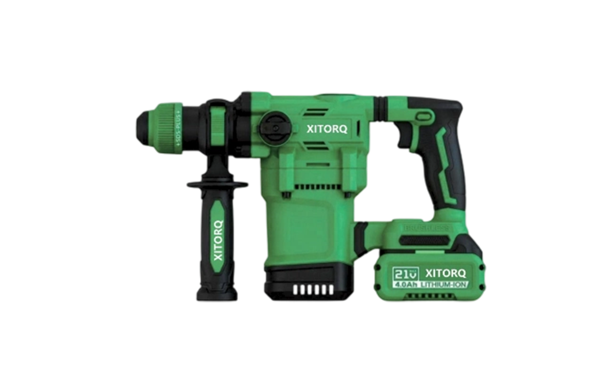 21V lithium-ion børsteløs roterende hammer — 3-mode bor/mejsel/hammer, 4,5J slagenergi